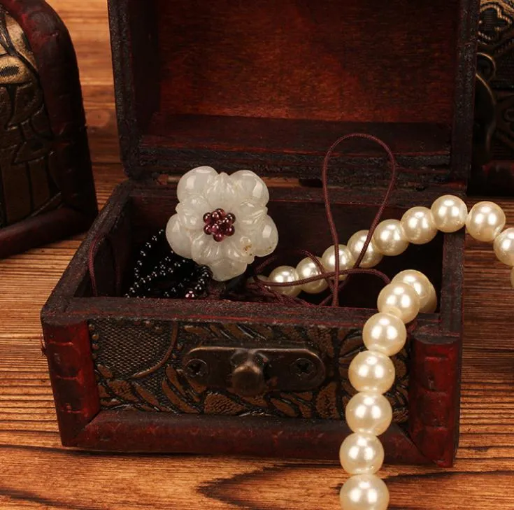partia małe vintage pudełka na biżuterię drewniane biżuterię pudełko skarbnik skrzynia klatki piersiowej biżuteria