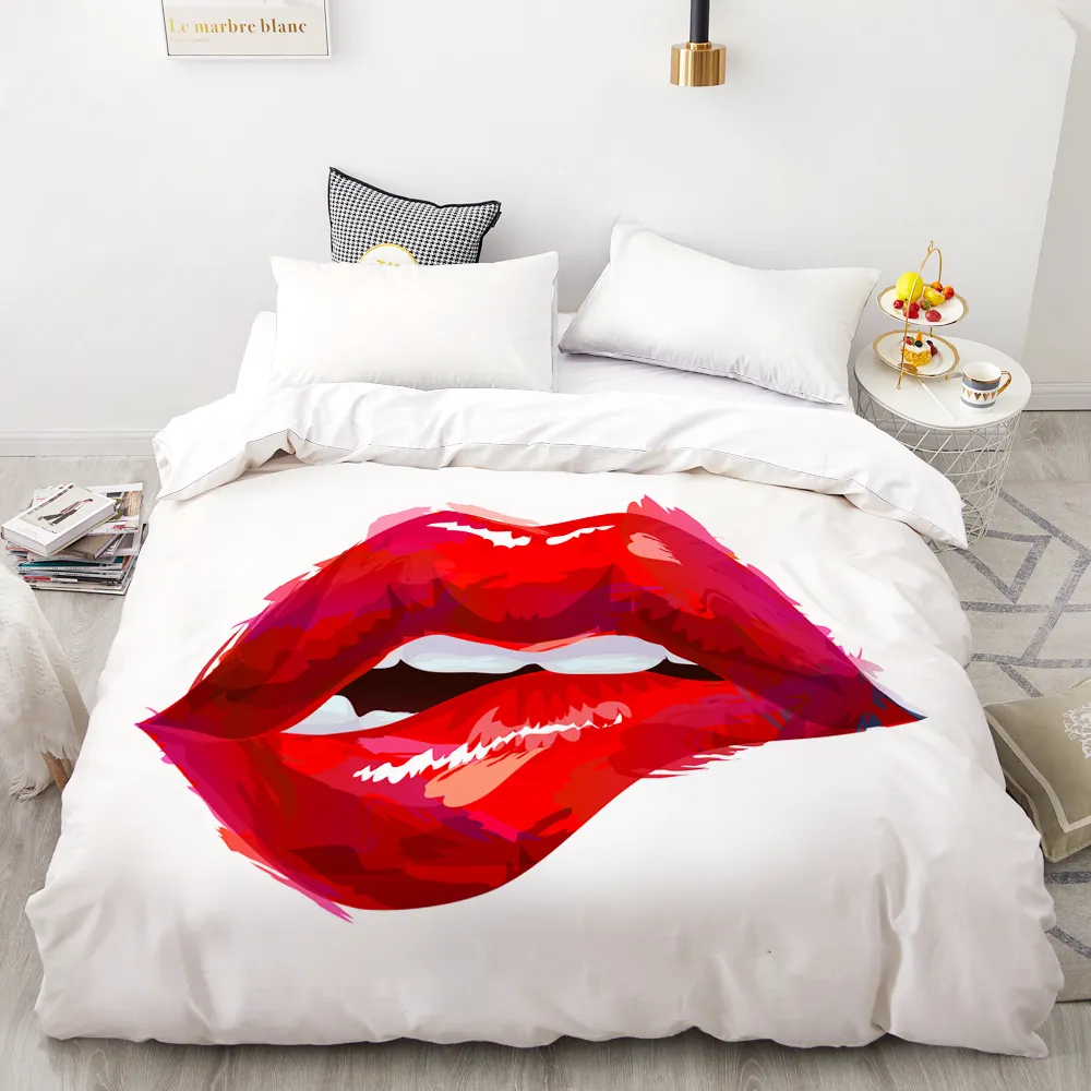 3D HD Digital Printing Custom Duvet Cover,Comforter/Quilt/Blanket case Queen King Bedding 200x200,Bedclothes Gray Kiss lips Y200417