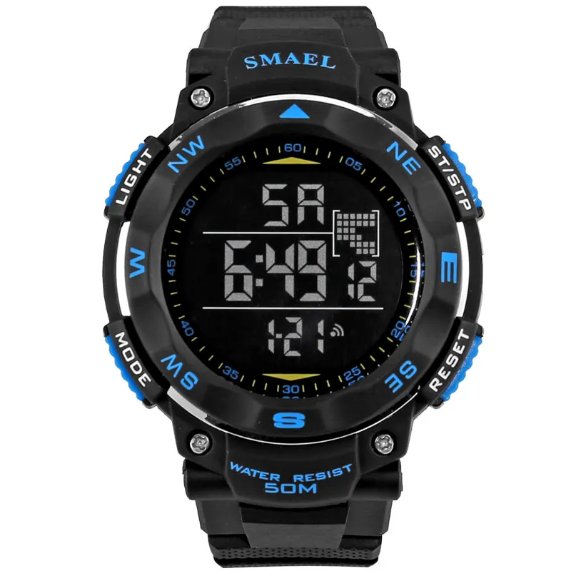 Fashion Men Watches Smael Brand Digital Led Watch Militaire mannelijke klok polshorloge 50m waterdichte duik buiten sporthorloge WS1235232N