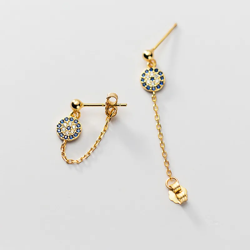 Orecchini a bottone con zirconi blu fortunati le donne Catena in oro rosa Orecchini in argento sterling 925 Gioielli di moda Regalo intero1694