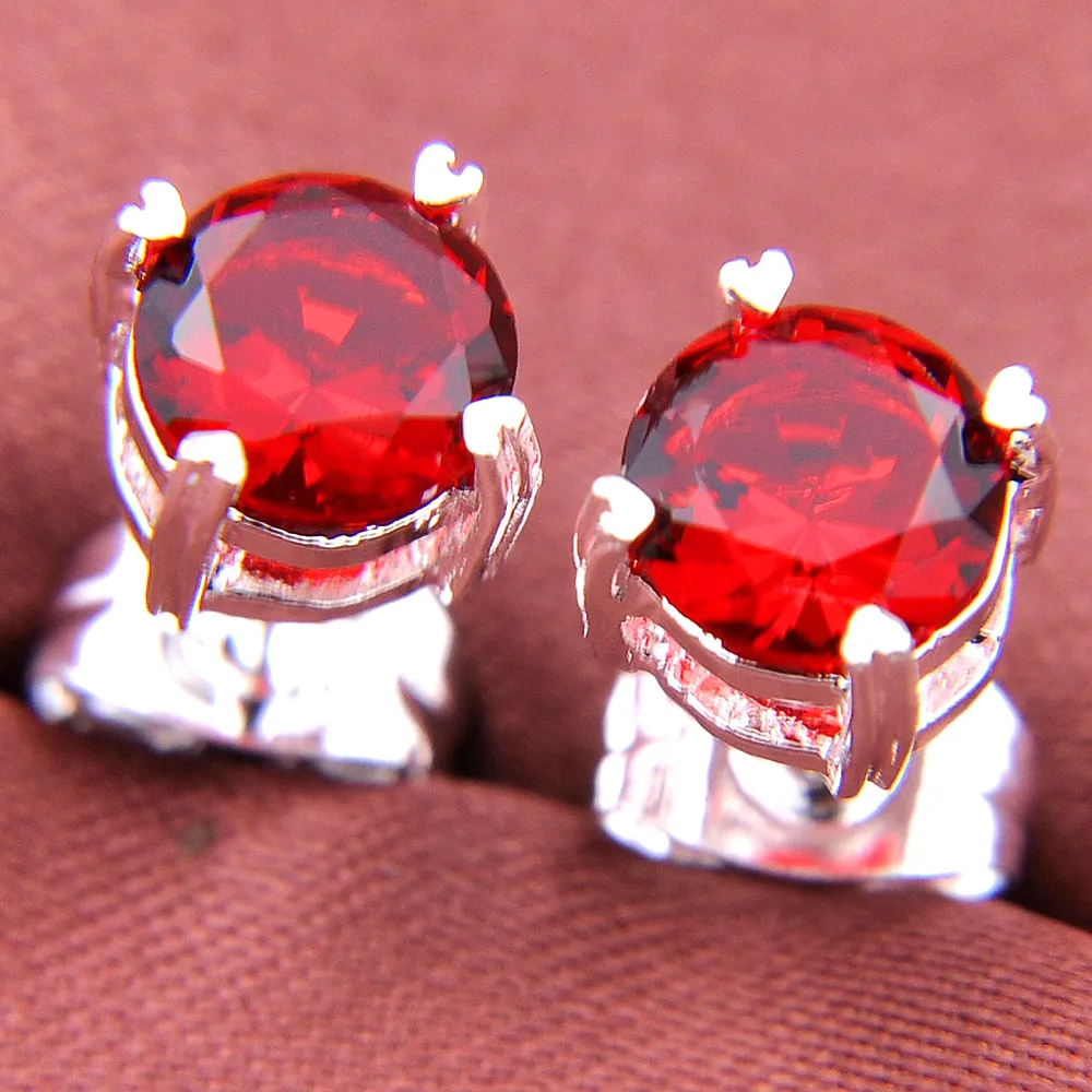 5mm Luckyshine Superb Round Shiny Red Quartz Gems Silver Zircon Earrings Wedding Gift For Women Stud Earrings Jewelry328d