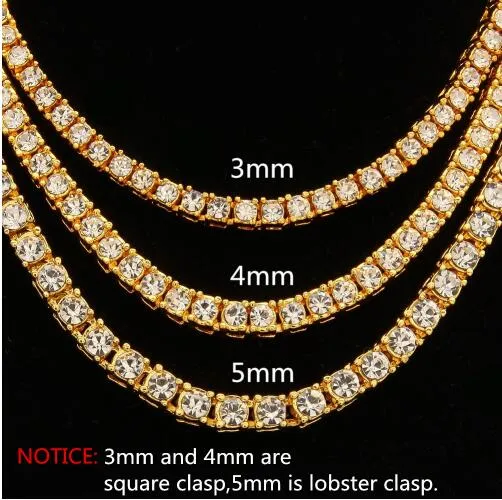 Collier de chaîne de Tennis glacé en diamant pour hommes, chaînes en argent Rose et or, Hip Hop Moissanite, bijoux 3mm 4mm 5mm272S