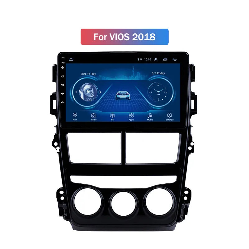 Android Multimedia Video Stereo Car DVD Player för Toyota VIOS-2018 Navigation GPS med WiFi Bluetooth Radio Mirror Link