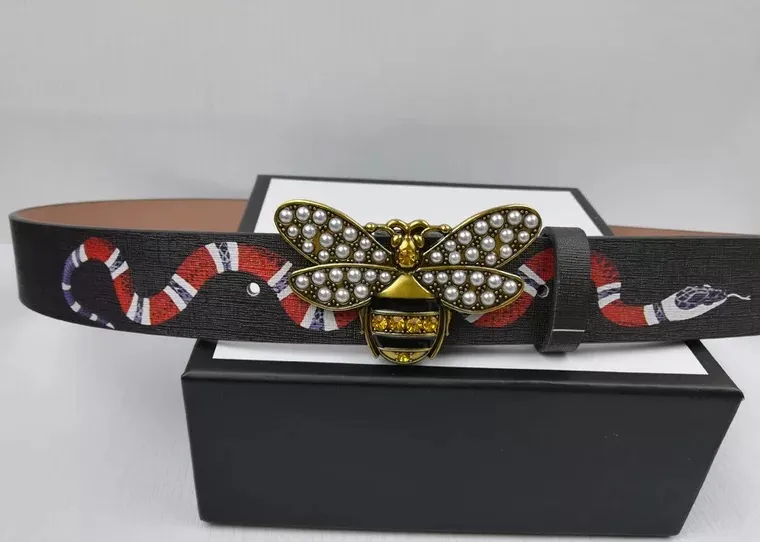 Ceinture de styliste pour hommes et femmes, en cuir de qualité supérieure, à la mode, avec boucle d'abeille, motif serpent, nouvelle collection, 260J