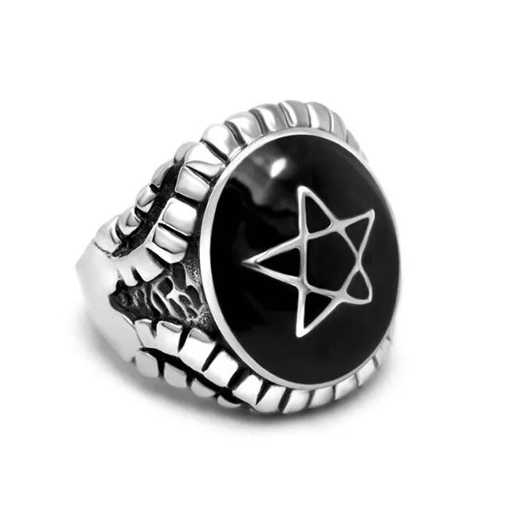 Nowy pierścień Pentagram 316L Stal nierdzewna tytanowa mężczyzna Ring Rock Pop Punk Fashion Jewelry Cluster Rings291g