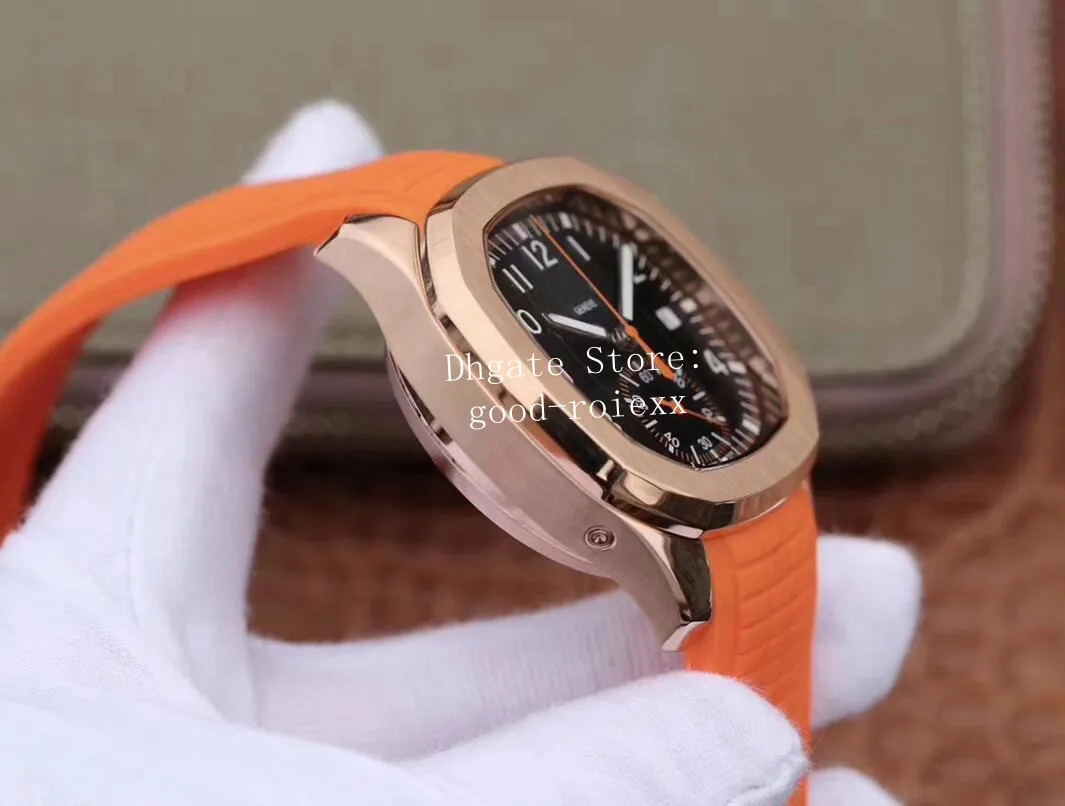 Chronographe en or rose masculin montre des hommes de mouvement chrono automatique montre Valjoux 7750 ETA Black Orange Rubber 5968 Sport Wrist 241C