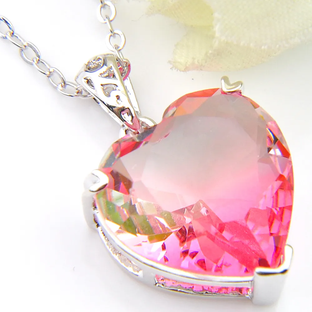 NEW Luckyshine Excellent Shine Fire Love Heart Rainbow Colored Cubic Zirconia Gemstone Silver Necklaces Pendants For Women317l