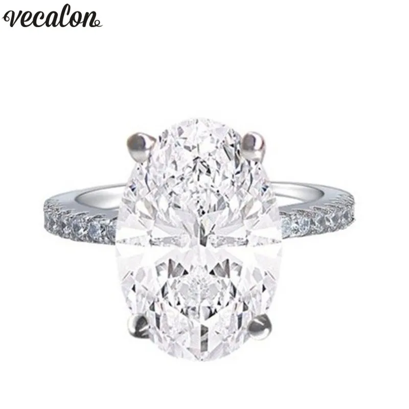 Vecalon Dazzing 925 Sterling Silver Engagement Ring Oval Cut 4CT Diamond CZ Wedding Band Rings for Women Finger Jewelry293w