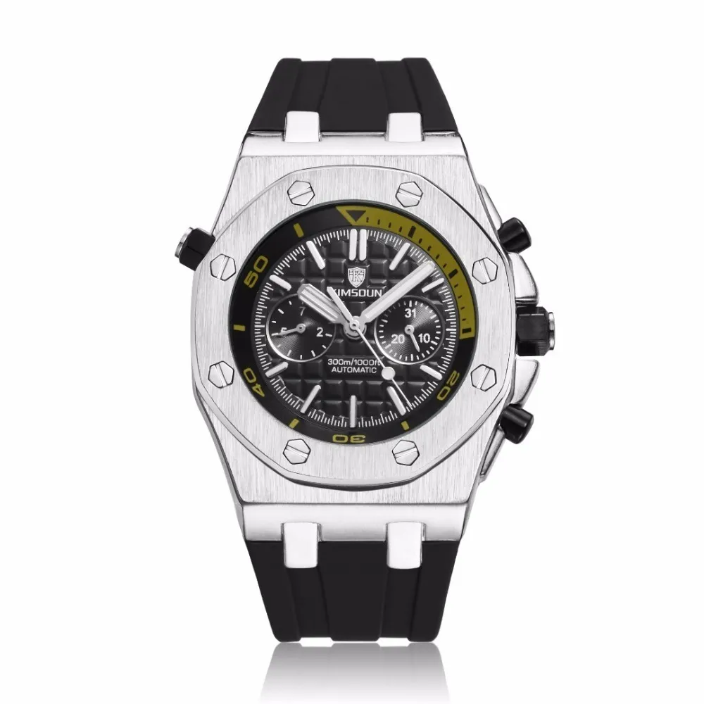 Kimsdun Sports Mens 시계 최고의 브랜드 고급 고무 자동 기계 남성 시계 클래식 남성 시계 고품질 WATC J268S