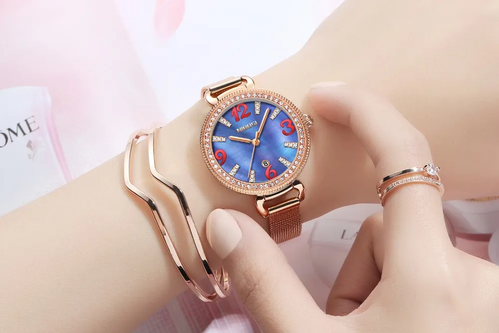 Nibosi relógios femininos marca superior de luxo quartzo senhoras pulseira de aço inoxidável relógio de pulso de quartzo para mulher relogio feminino287u