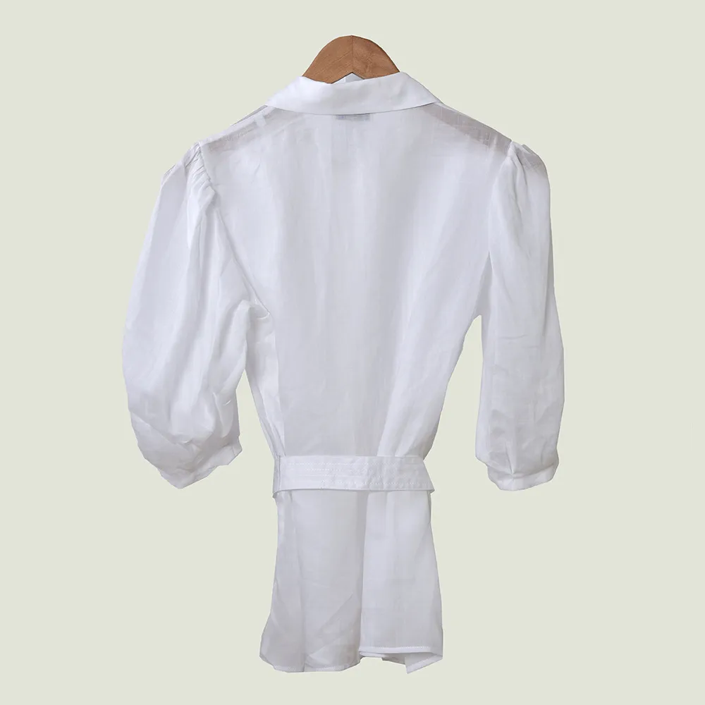 2020 봄 여름 3/4 슬리브 옷깃 목 흰색 순수한 색상 블라우스 여성 패션 셔츠 W0615017