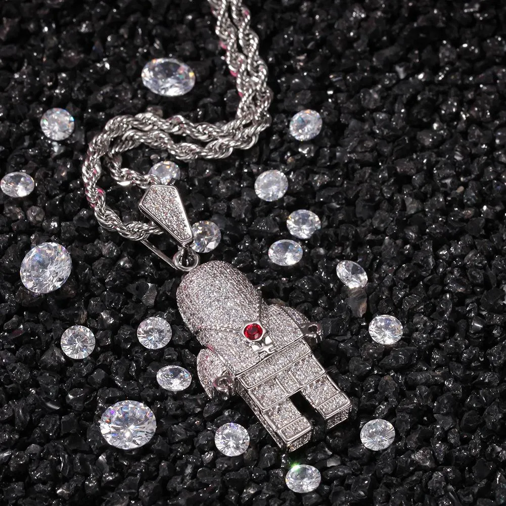 Hip Hop Volledige CZ Steen Verharde Bling Ijs Uit Astronaut Ruimtevaarder Hangers Ketting voor Mannen Rapper Sieraden 24 2852