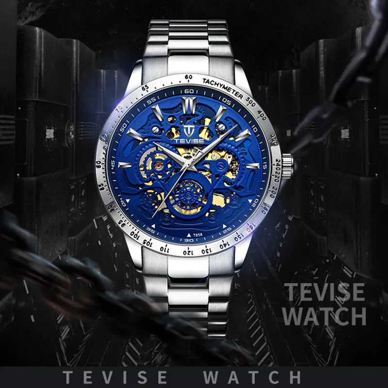 TEVISE Relógio Multi-função Automático Homens de Negócios Relógio Mecânico Tourbillon Oco Out Waterproof Sports Wristwatch269o