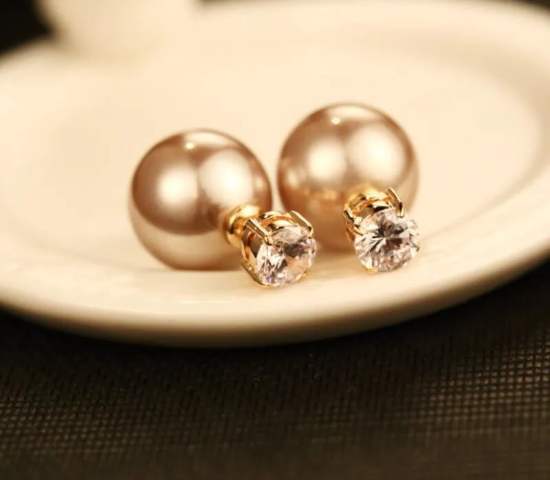Korean simple delicate before after pearl zircon female earrings jewelry 18k gold plated female earrings temperament wild fashion 345q
