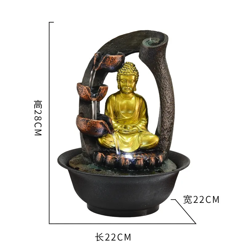Statua di Buddha Fontane decorative Fontane d'acqua interni Artigianato in resina Regali Feng Shui Desktop Fontana domestica 110 V 220 V E271U