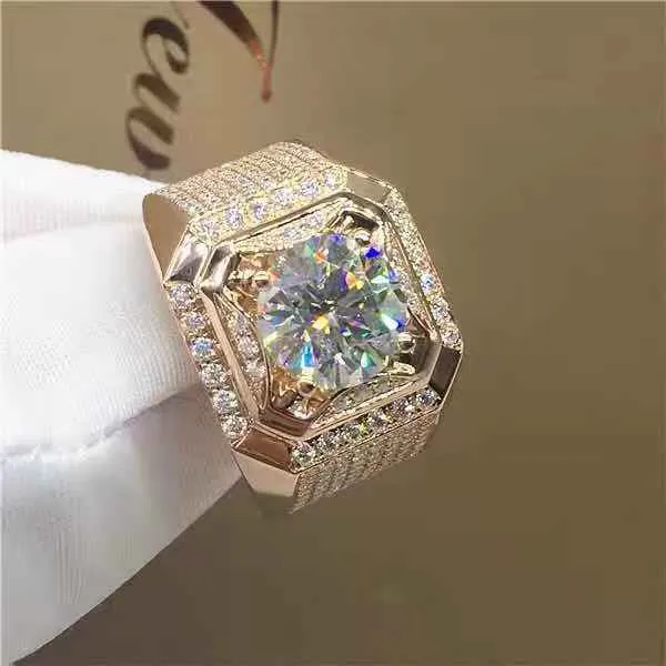 Bague de luxe en or rose 18 carats pour hommes avec saphir blanc naturel, cadeau d'anniversaire de petit ami, bracelet de fiançailles, bijoux de promesse S207R