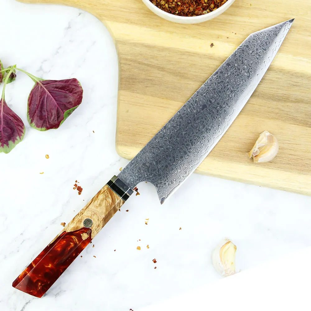 Szef Chef Knife 67 Warstwy Damaszek Stal 8 -calowe japońskie noże kuchenne ostre tasakowe plaster nóż gyuto wykwintna żywica epoksydowa Solifie6861021