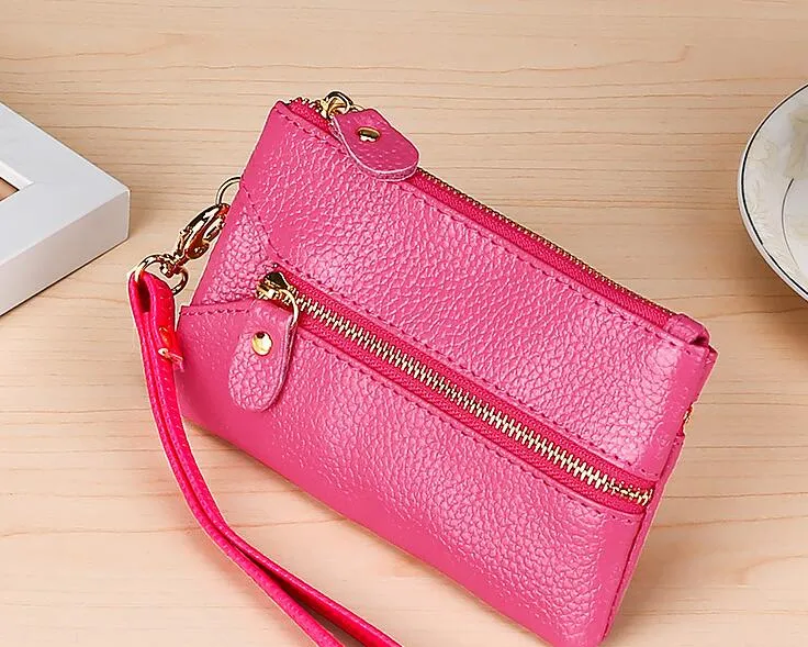 Mix color Cowhide PU Multifunctional Zipper Coin Purses With Strap