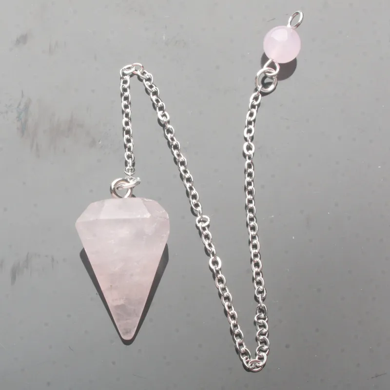 14x22mm Små Storlek Amethysts Lapis Opal Clear Crystal Stone Cone Chain Dowsing Healing Chakra Hexagon Pendulum med kedja 