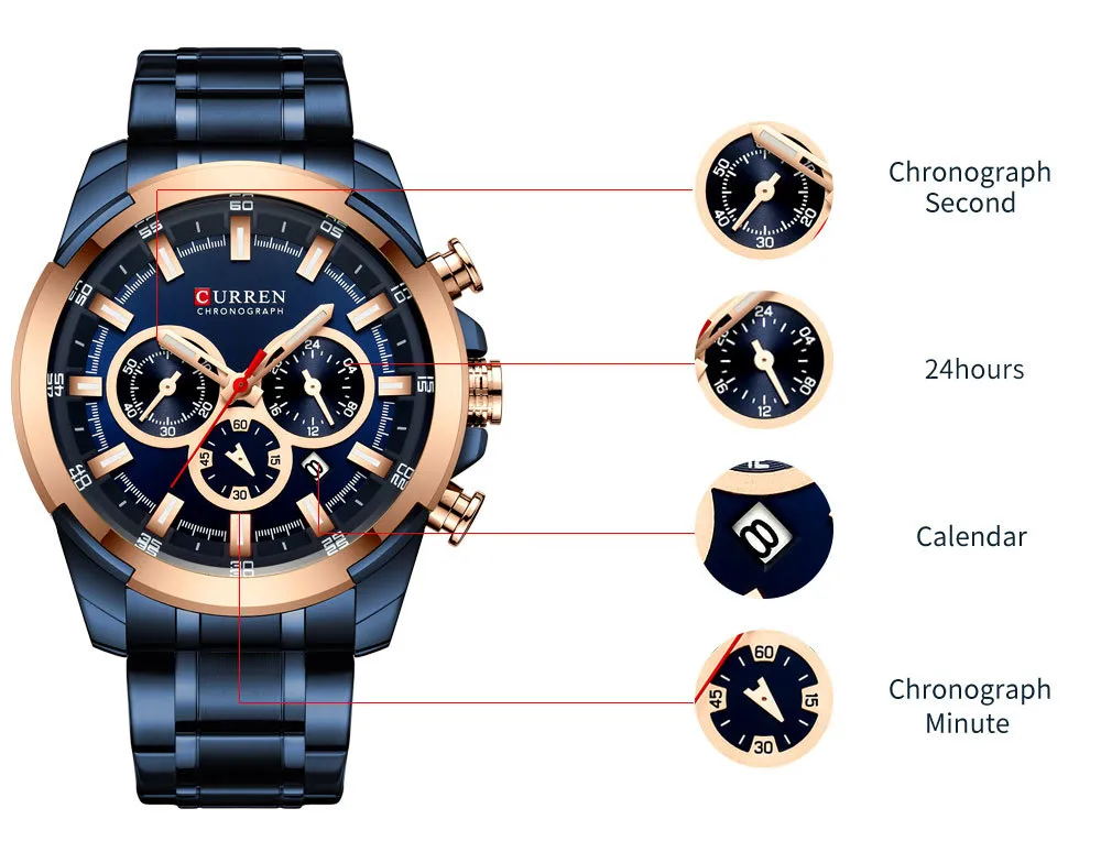 Curren Top Brand Luxury Men Watches Watch Fashion Owch Casual Quartz With Chronograph Orologio in acciaio inossidabile RELOJ HUMBRES LY266P