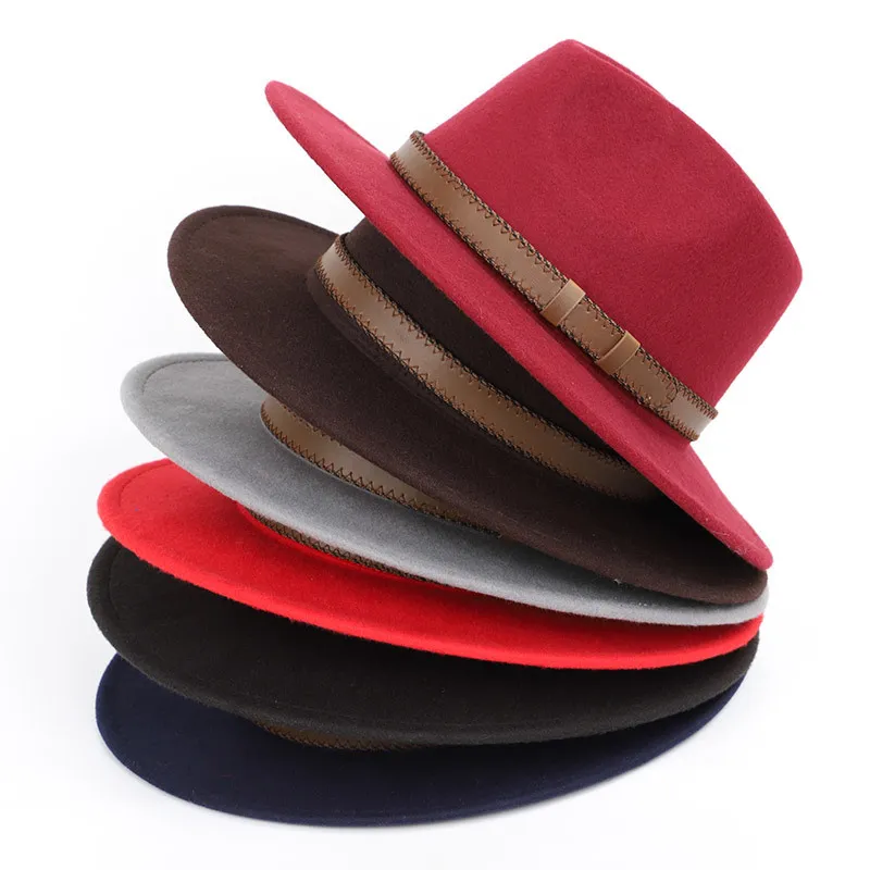 Super szerokie brzegi fedora wełniana wieprzowa czapka z płaską czapką na kobietę poczuła się szeroko rondo Vintage Hat Fedoras hazard H286H