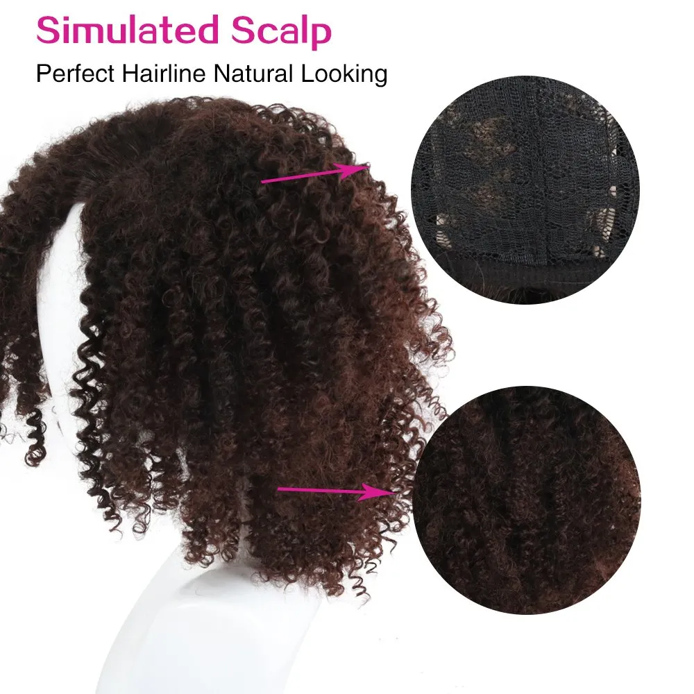 흑인 아프리카 계 미국인 여성을위한 짧은 아프리카 변태 곱슬 머리 가발 천연 갈색 의상 합성 가발 4226836