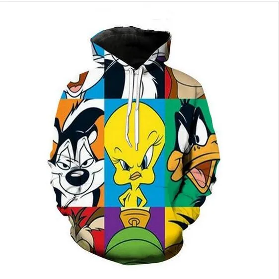 Nouveaux hommes / femmes dessin animé looney tunes Funny 3D Print Mode Survêtements Crewneck Hip Hop Sweat et Pantalon Set Hoodies TZ012