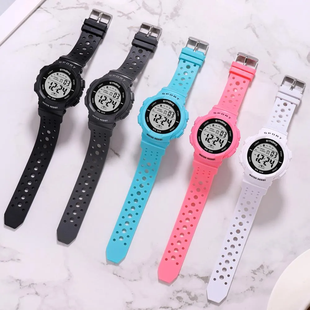 PANARS Детские спортивные цифровые часы с цветным светодиодным полым ремешком, многофункциональные студенческие повседневные электронные часы для подростков Boys256G