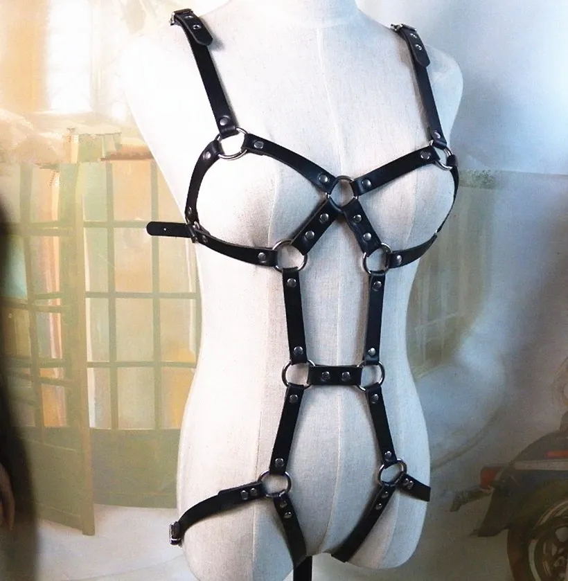 BDSM Bondage Rope Leather Harness Toys For Women Adult Game Outfit BH och ben hängslen Rems Strumpebälte Sexiga tillbehör T2005538218