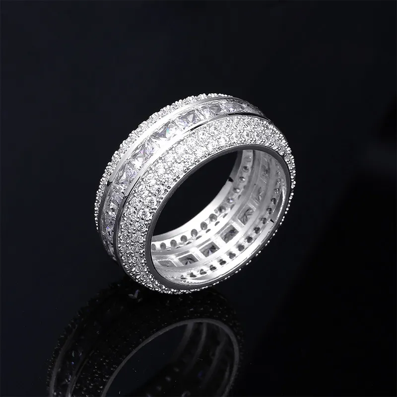 Nueva moda de 18 km de oro blanco Blingbling cz Zirconia Cubic Set Full Finger Band Anillo de joyas de diamantes de hip hop de lujo para M285N