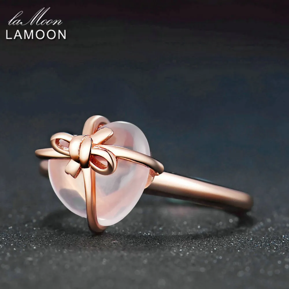 Lamoon Heart 9x10 мм 100% натуральный драгоценный камень Розовый кварц Стерлинговое серебро 925 пробы Ювелирные изделия Обручальное кольцо с Lmri051 Y19061003206Q
