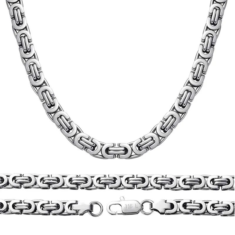 Классическое мужское серебряное византийское ожерелье 6 мм, ювелирная цепочка из нержавеющей стали, 45 см, 50 см, 60 см, 70 см, 75 см321u
