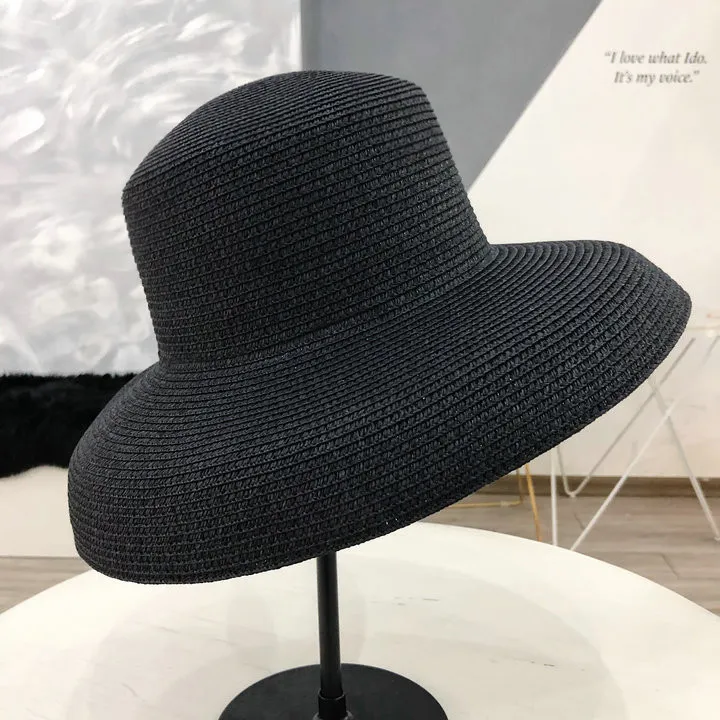 Audrey Hepburn straw hat sunken modelling tool bell-shaped big brim hat vintage high pretend bility tourist beach atmosphere287P