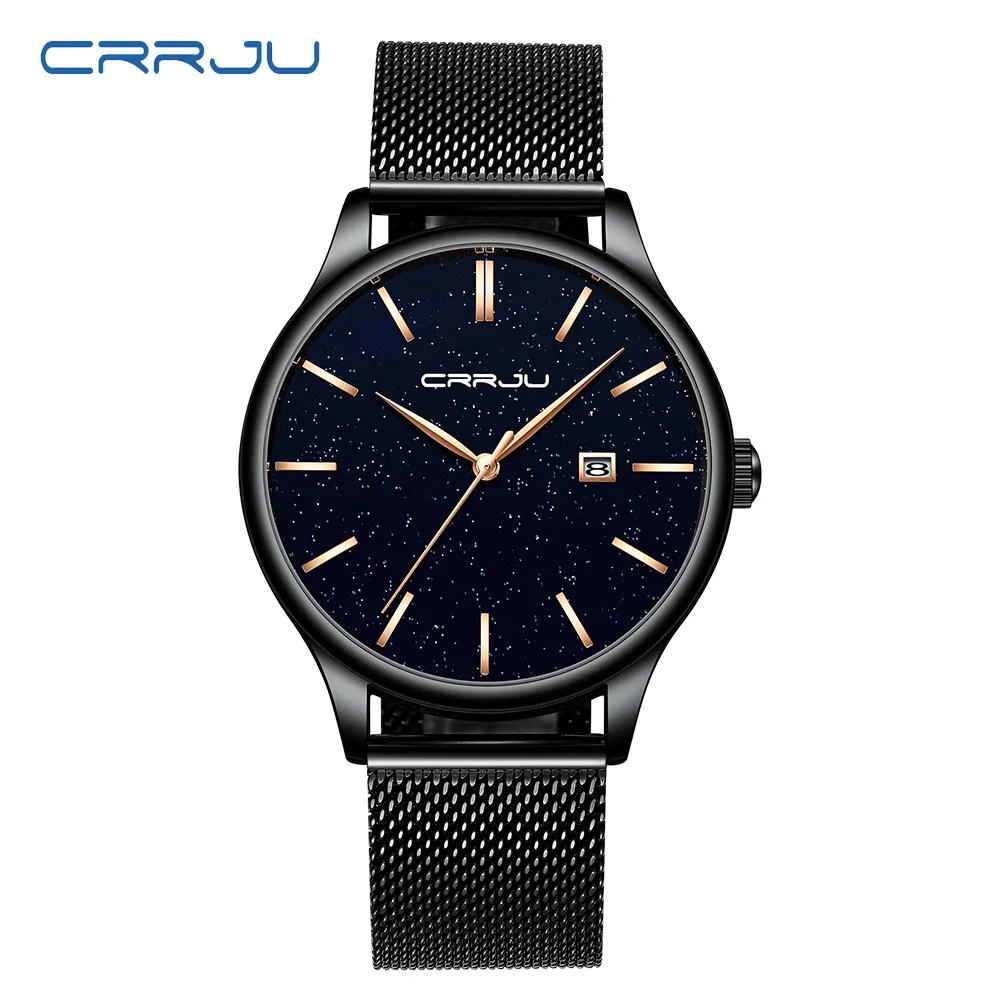 NUOVO LUSSO CRRJU Brand Men Watches Mens Gold Pointer Orologio in acciaio inossidabile Orologi casual Dritta d'oro da polso Relogio Masculino234u