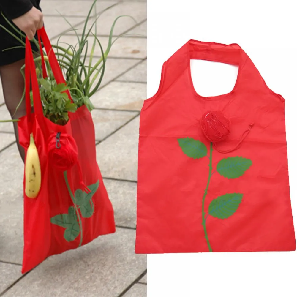 Shoppingväskor Isskybob kinesisk stil rosblommor handväska återanvändbar vikväska tote eco lagring245u