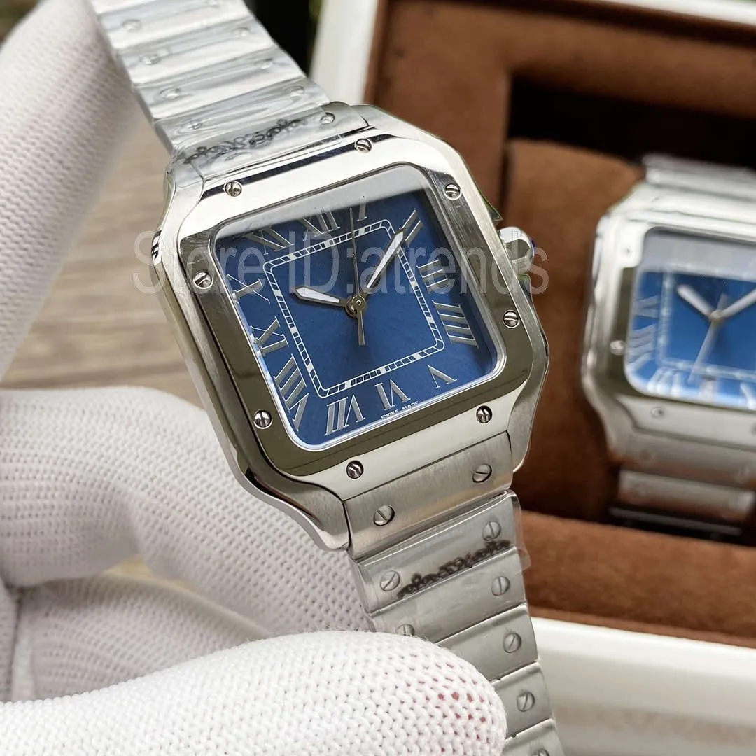 Top Quality Series Fashion Quartz Watch Men Femmes Silver Dial Sapphire Glass Square Design Wristwatch Luxury Full Full Inoxyless278l