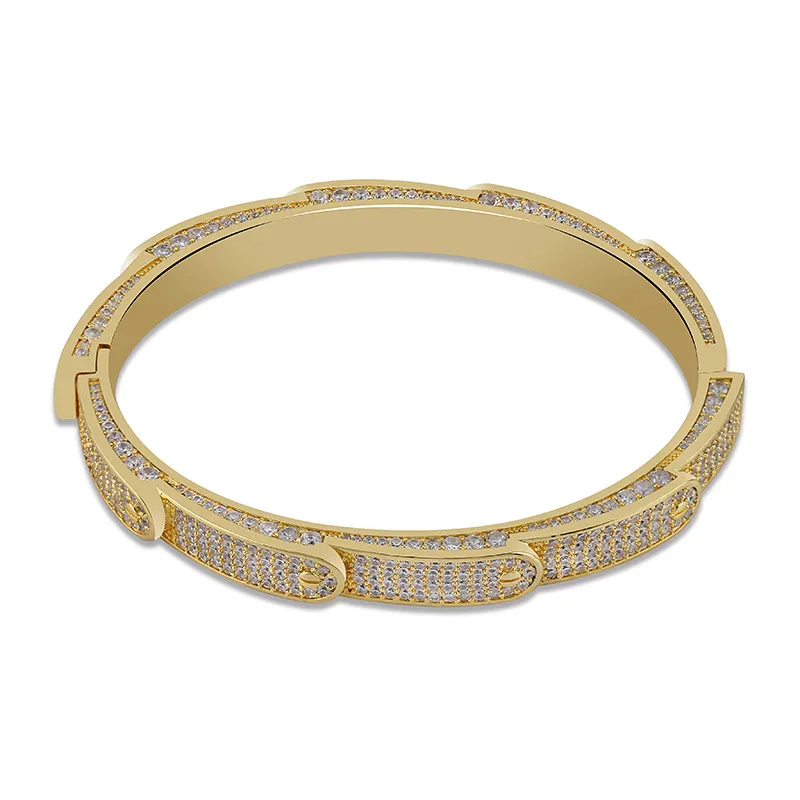 18k guld- och vitt guldpläterade CZ Cublic Zirconia Mens Hip Hop Iced Out Bangle Armband Gold och Diamond Wheels Bangle Gifts 299J