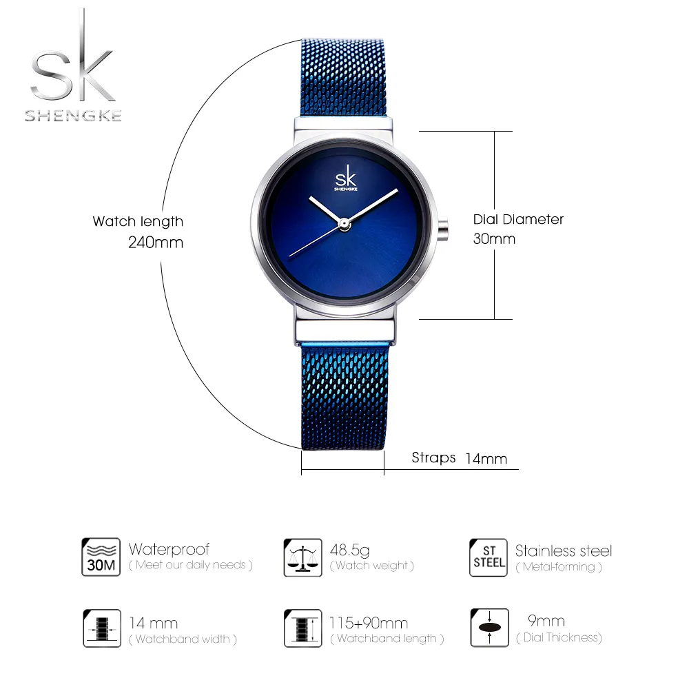 Reloj de pulsera Shengke azul, relojes de mujer de marca de lujo de acero, relojes de cuarzo para mujer, reloj femenino Montre Femme2195