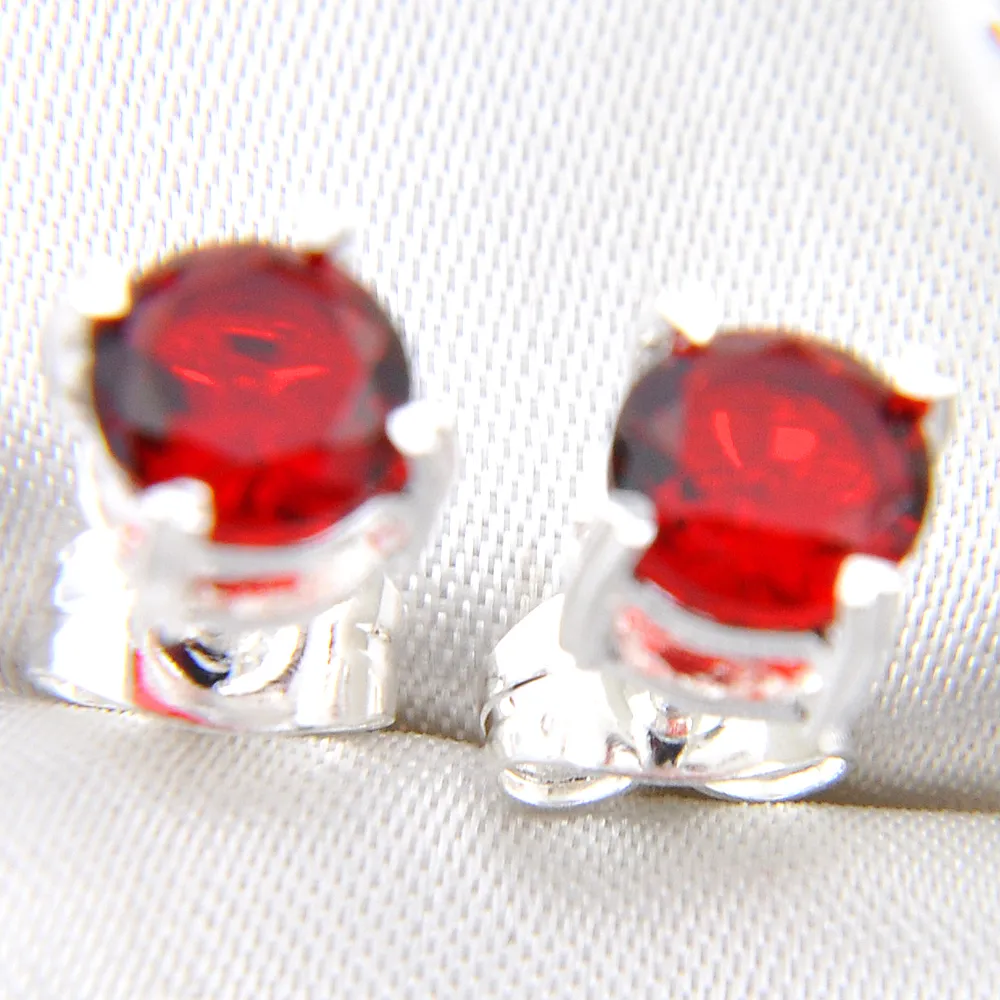 es 5mm Luckyshine superbe rond brillant rouge Quartz gemmes argent Zircon boucles d'oreilles cadeau de mariage pour les femmes boucles d'oreilles bijoux 328d