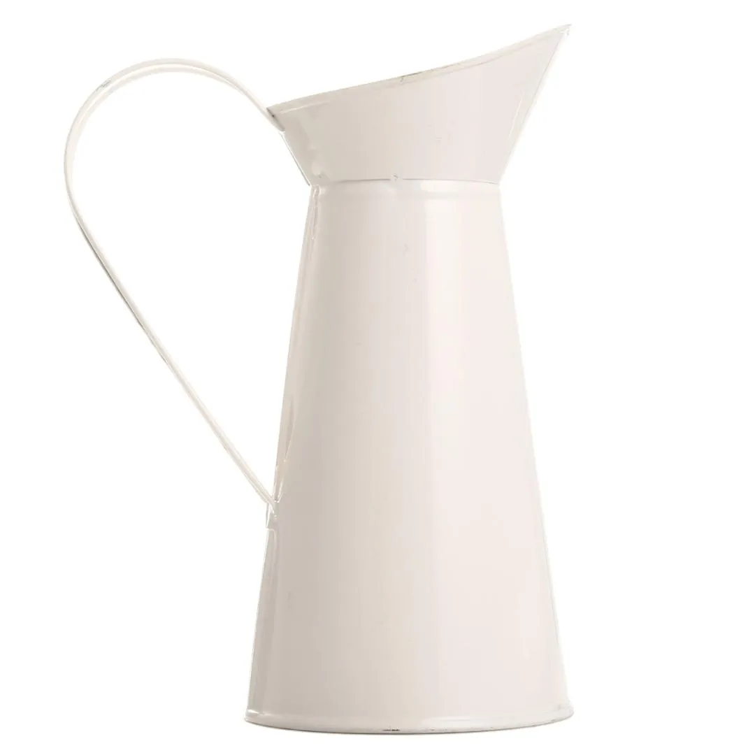 Vintage Tall Metal Shabby Chic Cream Vase Emamel Pitcher kanna Blomma behållare för bröllopshemdekor311g