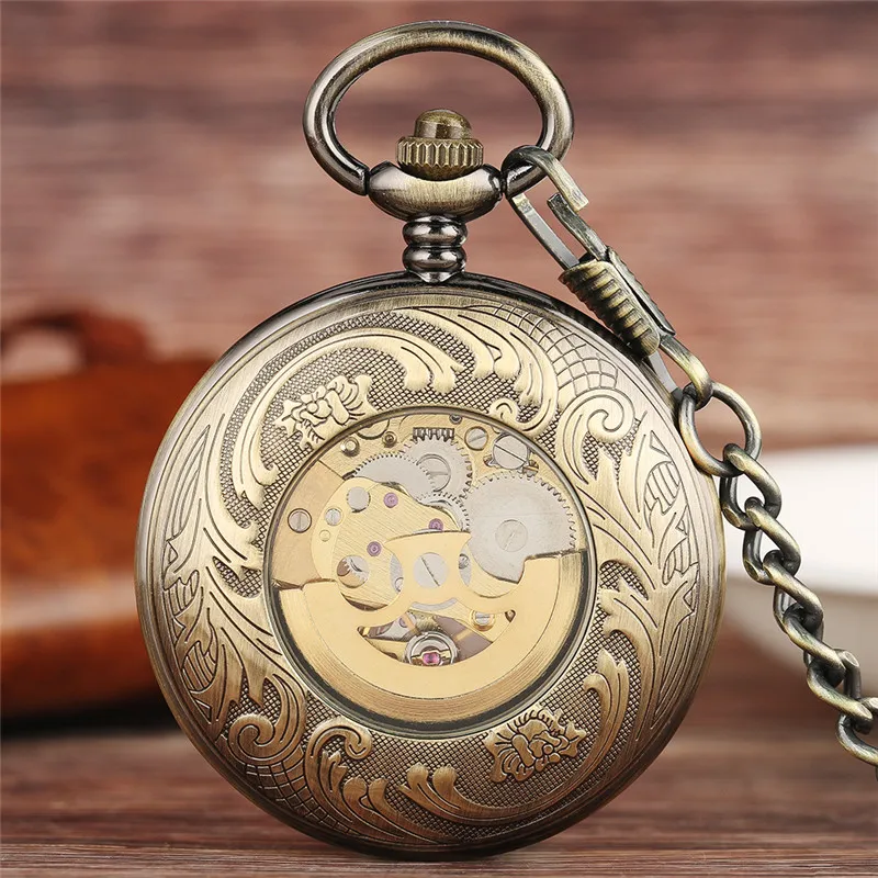 ブロンズヴィンテージの懐中時計ローマ数字スケルトン自動機械時計