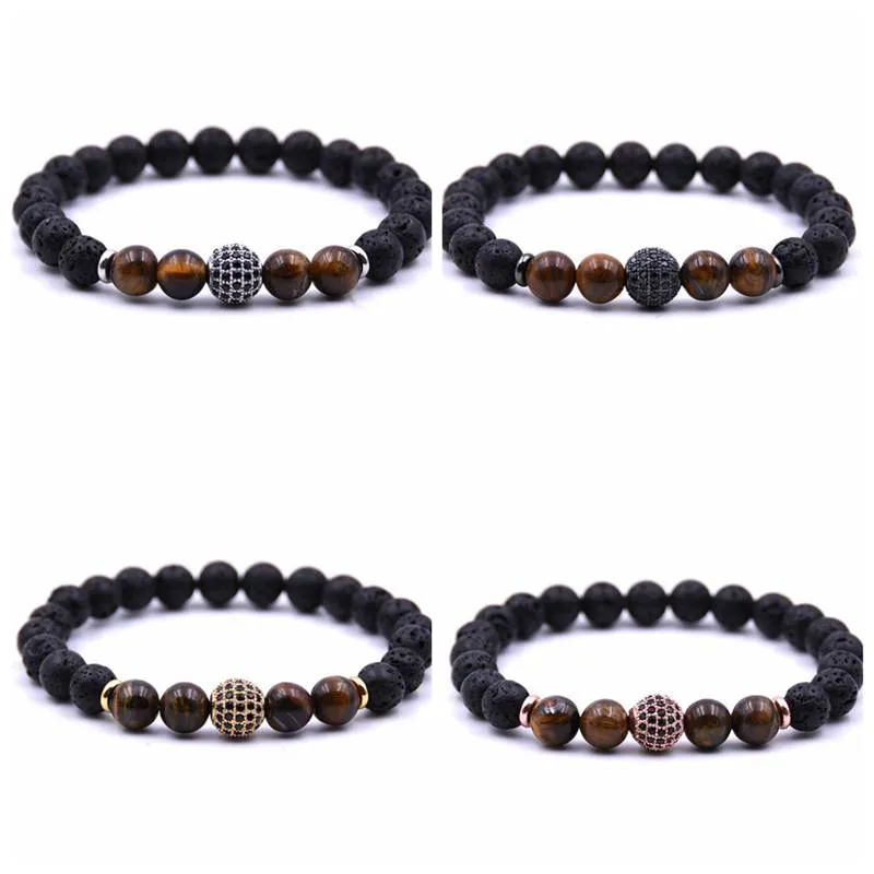 Men's and women's beads bracelet elastic natural stone yoga bracelet bracelet volcanic lava rock round loose beads natur210W