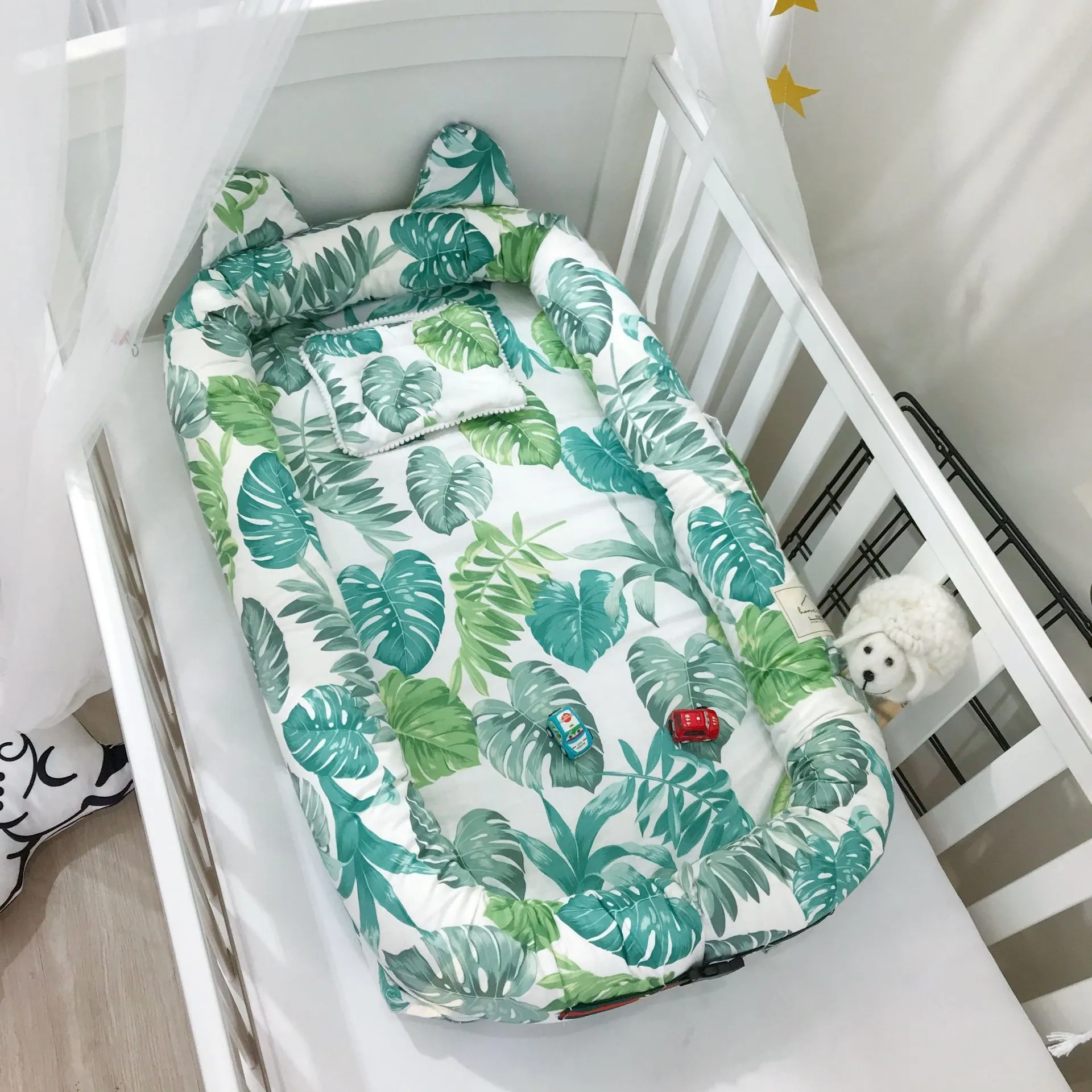 Baaobaab erdc 귀여운 귀면 침대 유아 둥지 둥지 휴대용 아기 침대 신생아 크래들 세탁 가능한 요람 c190419013800576