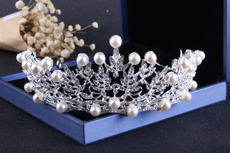 Conjuntos de joias de noiva com pérolas de prata encantadoras, 3 peças, colar, brincos, tiaras, coroas, acessórios de noiva, conjuntos de joias de casamento 254p