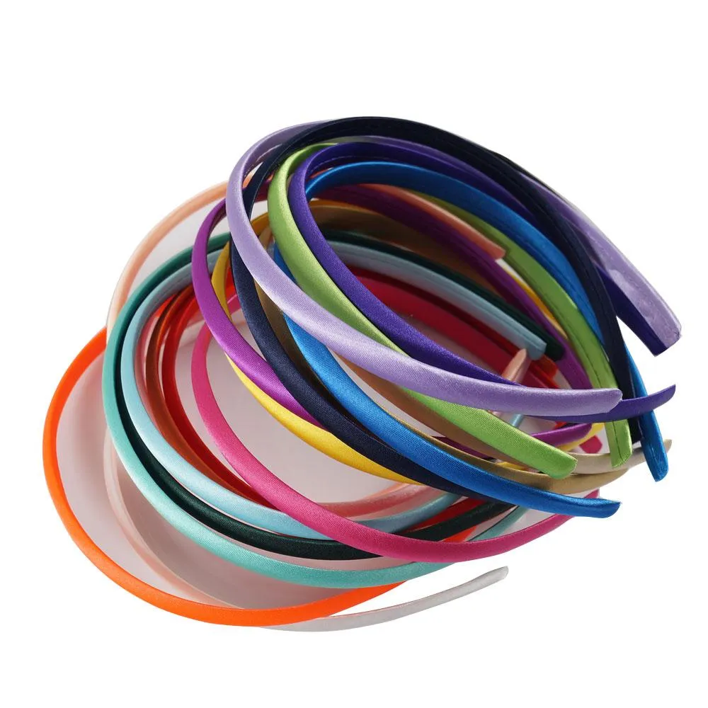 100 Teile/los Solide Satin Überzogene Stirnband Für Kind Mädchen 10 Mm Breite Candy Farbe Haarband Haar Zubehör Haar Hoop274s