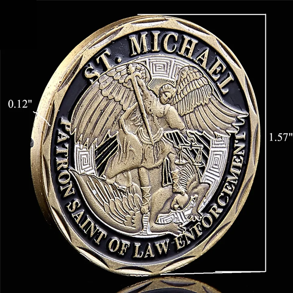 5 -stcs St Michael Beschermt de Amerikaanse politieagent Craft Commemorative Gold Compated Multicolor Challenge Coin Collectible Gifts6697515