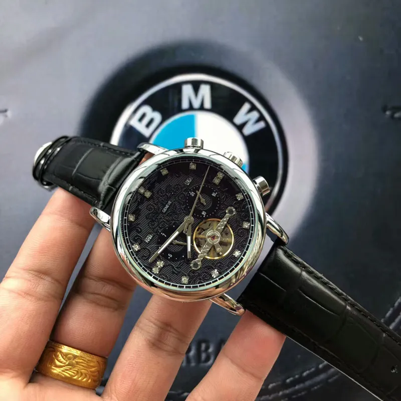 Montre de luxe pour hommes de marque supérieure 42mm Designer bracelet en cuir véritable montres-bracelets étanches automatique mécanique tous les sous-cadrans fonctionnent wa281e
