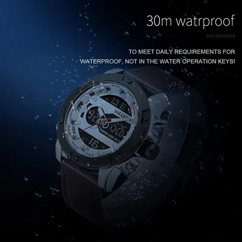 SMAEL Новые спортивные часы Водонепроницаемые настоящие кварцевые наручные часы с двойным дисплеем с большим циферблатом Модные крутые мужские 1320 цифровые часы со светодиодной подсветкой Men305f