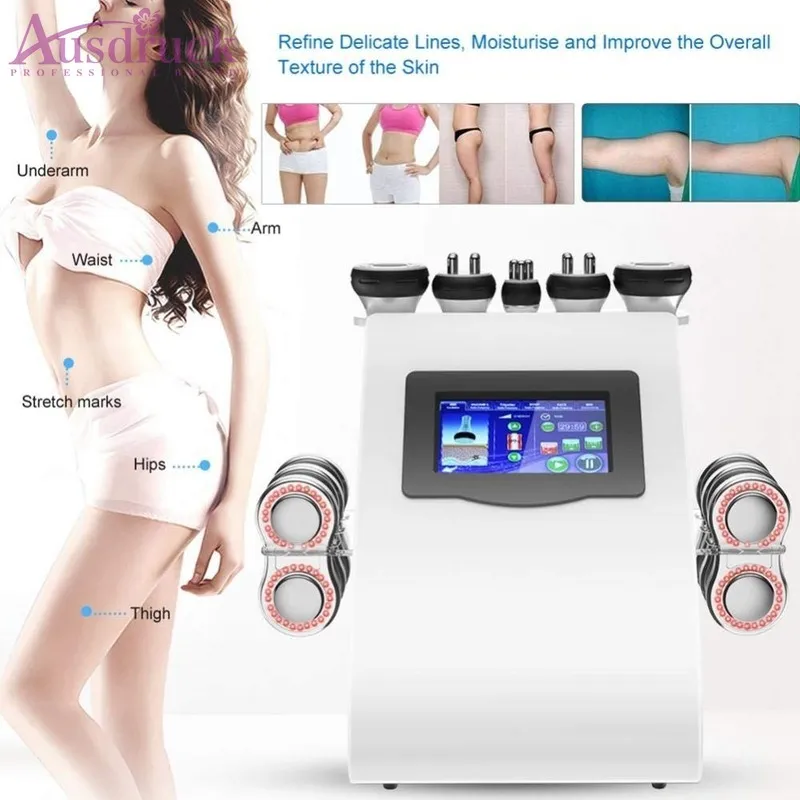 Ny modell 40K Ultraljudsfettsugning Kavitation 6 Pads EMS MicroCurrent Bio Laser Vacuum RF Skin Care Salon Spa Slimming Machine