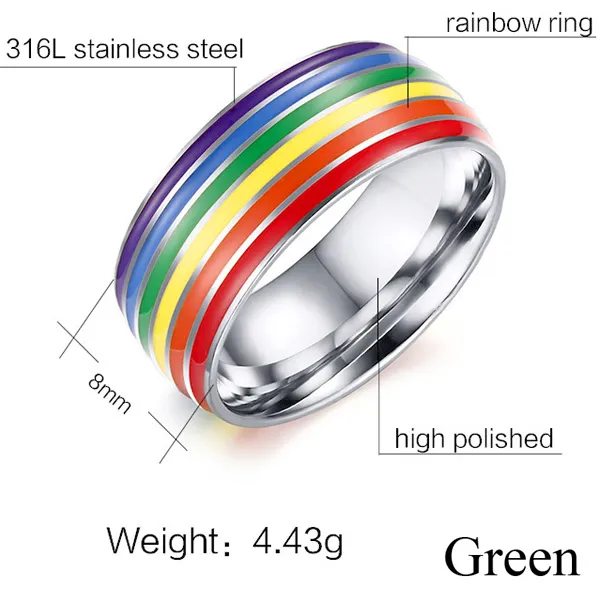 Mens Womens Rainbow Colorful LGBT Pulsera Ring Stainless Steel Wedding Band Lebian & Gay Rings Drop 262f